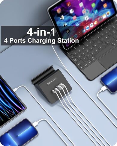 محطة شحن USB متعددة WUKUR مع محطة شحن USB وUSB C لأجهزة متعددة، شاحن USB C لهاتف iPhone 15/Pro/Pro Max/Samsung Galaxy، Google Pixel، HTC(رمادي-25W) in Kuwait