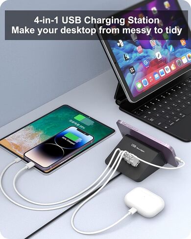 محطة شحن USB متعددة WUKUR مع محطة شحن USB وUSB C لأجهزة متعددة، شاحن USB C لهاتف iPhone 15/Pro/Pro Max/Samsung Galaxy، Google Pixel، HTC(رمادي-25W) in Kuwait