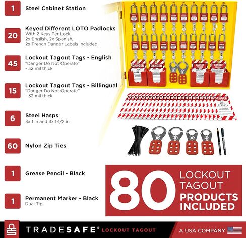 TRADESAFE Lockout Tagout Station with 20 Keyed Different Loto Locks, 6 Lockout Hasps, 60 Lock Out Tags, Lock Out Tag Out Kit Station, Lock Out Kit Cabinet 22-1/2 x 18 x 3 inches in Saudi Arabia