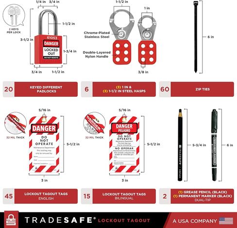 TRADESAFE Lockout Tagout Station with 20 Keyed Different Loto Locks, 6 Lockout Hasps, 60 Lock Out Tags, Lock Out Tag Out Kit Station, Lock Out Kit Cabinet 22-1/2 x 18 x 3 inches in Saudi Arabia