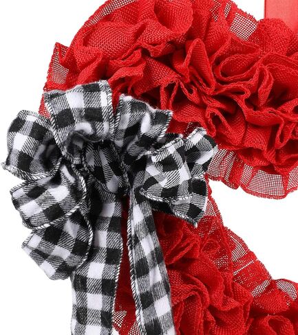 Gadpiparty Valentines Day Wreath Burlap Heart Shaped Wreath with Buffalo Plaid Bows Door Hanging Wreath Heart Garland for Front Door Valentines Day Party Supplies Decorations in Kuwait