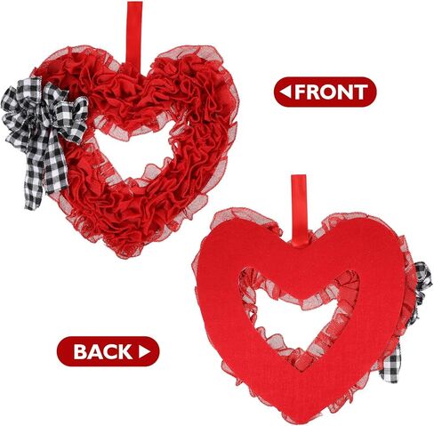 Gadpiparty Valentines Day Wreath Burlap Heart Shaped Wreath with Buffalo Plaid Bows Door Hanging Wreath Heart Garland for Front Door Valentines Day Party Supplies Decorations in Kuwait