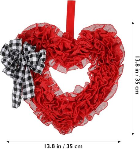 Gadpiparty Valentines Day Wreath Burlap Heart Shaped Wreath with Buffalo Plaid Bows Door Hanging Wreath Heart Garland for Front Door Valentines Day Party Supplies Decorations in Kuwait