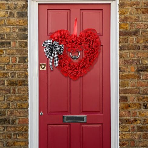 Gadpiparty Valentines Day Wreath Burlap Heart Shaped Wreath with Buffalo Plaid Bows Door Hanging Wreath Heart Garland for Front Door Valentines Day Party Supplies Decorations in Kuwait