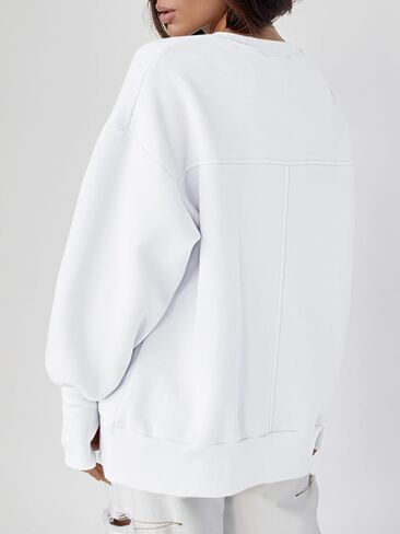 Fisoew Women's Crew Neck Sweatshirts Fall Long Sleeve Casual Loose Side Slit Pullover Top with Thumbhole in Saudi Arabia
