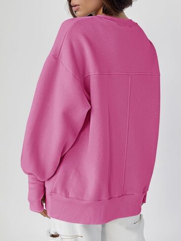 Fisoew Women's Crew Neck Sweatshirts Fall Long Sleeve Casual Loose Side Slit Pullover Top with Thumbhole in Saudi Arabia
