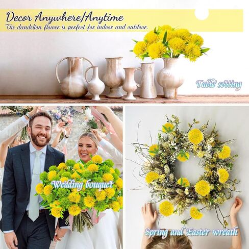 11pcs Artificial Dandelion Yellow Simulation Dandelion Ball Faux Flowers Arrangement for Bouquet Wedding Party Home Desktop Decor in Saudi Arabia