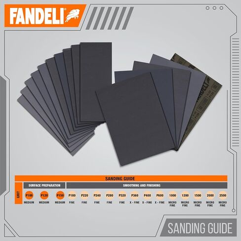 Fandeli - Waterproof Sandpaper | 1500 Grit | 50 Sheets 9'' x 11'' | Ideal for Car Polishing, Wooden Furniture Sanding and Metal Sanding | Water Resistant | Sandpaper Sheets. in Saudi Arabia