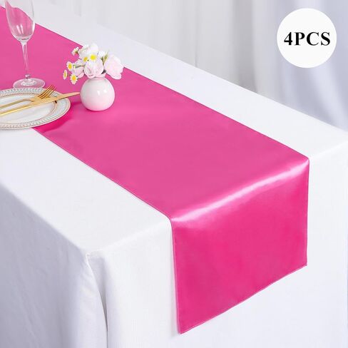 DUOBAO Hot Pink Table Runner 4 Pack Fuchsia Bright and Smooth Silk Fabric Table Runner for Party Event Banquet Wedding Reception Decoration, 12x108-Inch in Kuwait