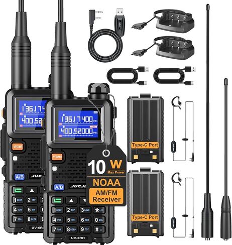5RH Ham Long Rang Walkie Talkies 10W (Upgraded of UV-5R), 999CH One Key Frequency Match, 2500mAh Battery Rechargeable Walkie Talkies, with Programming Cable, Earpiece, Type-C Charging(1 Pack) in Saudi Arabia