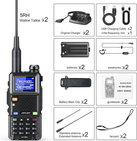 5RH Ham Long Rang Walkie Talkies 10W (Upgraded of UV-5R), 999CH One Key Frequency Match, 2500mAh Battery Rechargeable Walkie Talkies, with Programming Cable, Earpiece, Type-C Charging(1 Pack) in Saudi Arabia