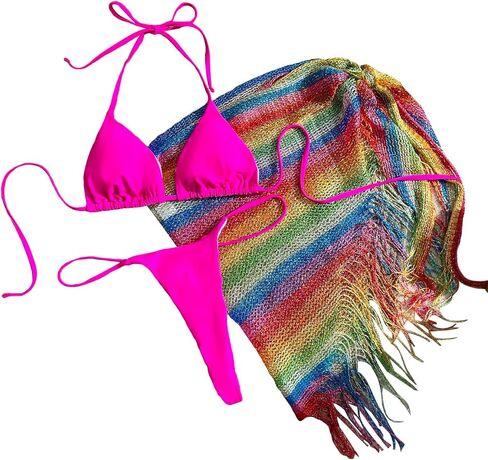 COZYEASE Women's 3 Piece Swimsuits Triangle String Bikini Sets Bathing Suit with Mesh Beach Cover Up in Saudi Arabia