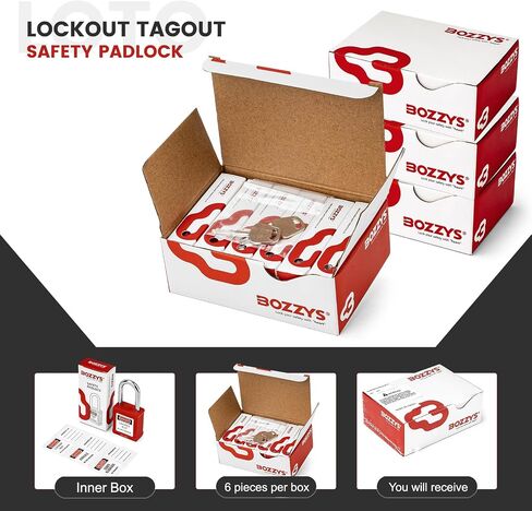 Lockout Tagout Locks,6 Pack Yellow Keyed Alike Loto Padlock,2 Keys per Set,1-1/2in (38MM) Steel Shackle,6-Pins Brass Cylinder,Key Retaining Function,White Plastic Body with Custom Laser Coding in Kuwait