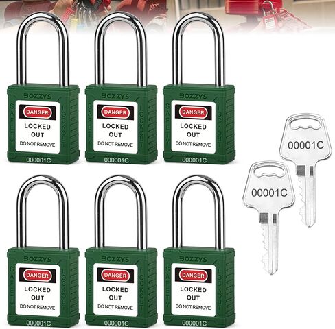 Lockout Tagout Locks,6 Pack Yellow Keyed Alike Loto Padlock,2 Keys per Set,1-1/2in (38MM) Steel Shackle,6-Pins Brass Cylinder,Key Retaining Function,White Plastic Body with Custom Laser Coding in Kuwait