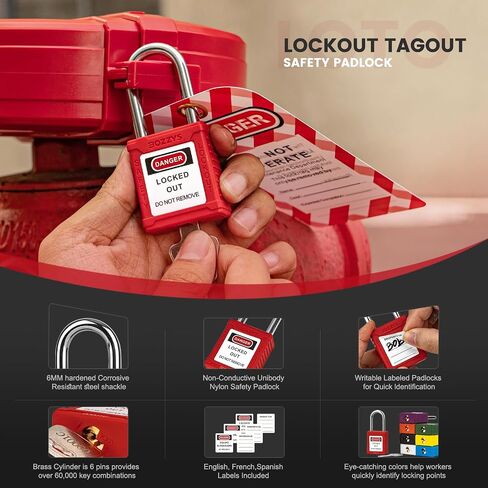 Lockout Tagout Locks,6 Pack Yellow Keyed Alike Loto Padlock,2 Keys per Set,1-1/2in (38MM) Steel Shackle,6-Pins Brass Cylinder,Key Retaining Function,White Plastic Body with Custom Laser Coding in Kuwait