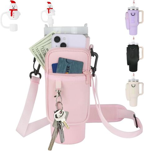 Water Bottle Carrier Bag with Strap for Stanley Cup 40/30 oz, Water Bottle Holder with Pouch for Stanley Accessories, Stanley Carrier with Adjustable Sling & Straw Cover in Saudi Arabia