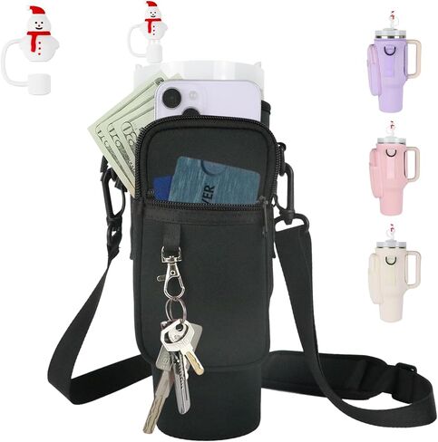 Water Bottle Carrier Bag with Strap for Stanley Cup 40/30 oz, Water Bottle Holder with Pouch for Stanley Accessories, Stanley Carrier with Adjustable Sling & Straw Cover in Saudi Arabia