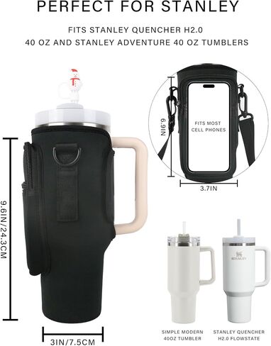 Water Bottle Carrier Bag with Strap for Stanley Cup 40/30 oz, Water Bottle Holder with Pouch for Stanley Accessories, Stanley Carrier with Adjustable Sling & Straw Cover in Saudi Arabia
