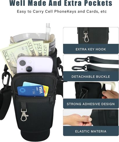 Water Bottle Carrier Bag with Strap for Stanley Cup 40/30 oz, Water Bottle Holder with Pouch for Stanley Accessories, Stanley Carrier with Adjustable Sling & Straw Cover in Saudi Arabia