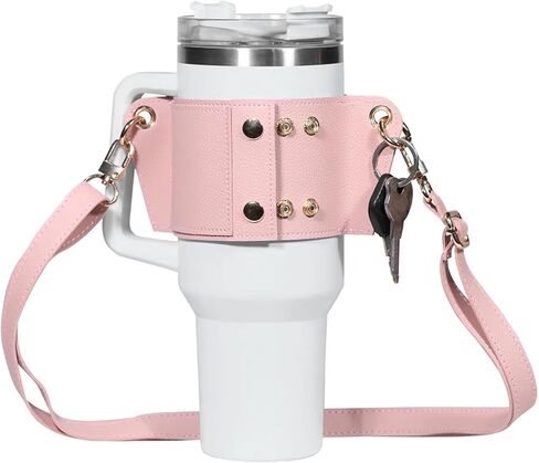 حامل بهلوان مع حزام، حامل أكواب قهوة جلدي قابل لإعادة الاستخدام، أكياس مشروبات زجاجات المياه المتوافقة مع in Kuwait