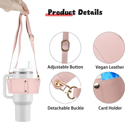 حامل بهلوان مع حزام، حامل أكواب قهوة جلدي قابل لإعادة الاستخدام، أكياس مشروبات زجاجات المياه المتوافقة مع in Kuwait