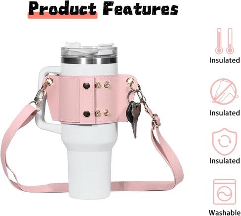 حامل بهلوان مع حزام، حامل أكواب قهوة جلدي قابل لإعادة الاستخدام، أكياس مشروبات زجاجات المياه المتوافقة مع in Kuwait