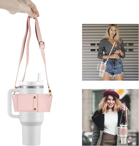 حامل بهلوان مع حزام، حامل أكواب قهوة جلدي قابل لإعادة الاستخدام، أكياس مشروبات زجاجات المياه المتوافقة مع in Kuwait