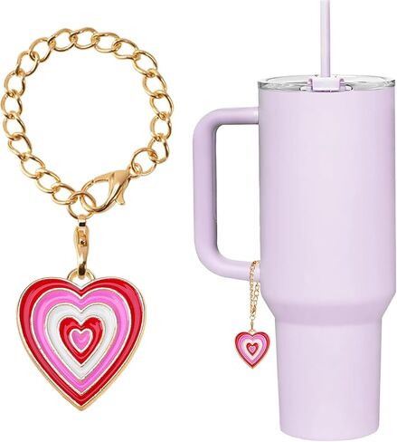 Cute Heart for Stanley Cup Colorful Heart Accessories for Water Bottle with handle Women Girls Gifts (Pink) in Kuwait