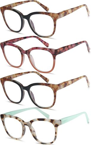 EYEURL 4 Pack Oversized Reading Glasses for Women Round Blue Light Blocking Reading Glasses With Spring Hinges in Saudi Arabia