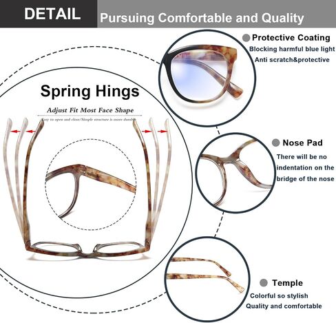 EYEURL 4 Pack Oversized Reading Glasses for Women Round Blue Light Blocking Reading Glasses With Spring Hinges in Saudi Arabia