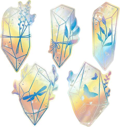 GORGECRAFT 5Pcs PVC Diamond Window Clings Anti-Collision Window Decals Static Blue Transparent Glass Alert Rainbow Window Suncatcher Stickers to Save Birds from Window Collisions Rainbow Stickers in Saudi Arabia