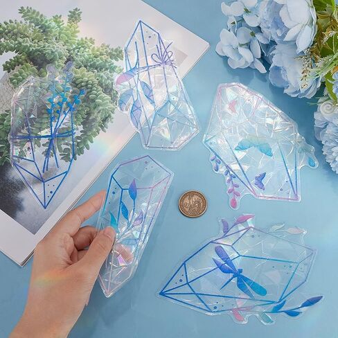 GORGECRAFT 5Pcs PVC Diamond Window Clings Anti-Collision Window Decals Static Blue Transparent Glass Alert Rainbow Window Suncatcher Stickers to Save Birds from Window Collisions Rainbow Stickers in Saudi Arabia