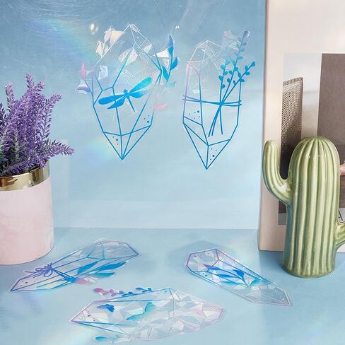 GORGECRAFT 5Pcs PVC Diamond Window Clings Anti-Collision Window Decals Static Blue Transparent Glass Alert Rainbow Window Suncatcher Stickers to Save Birds from Window Collisions Rainbow Stickers in Saudi Arabia