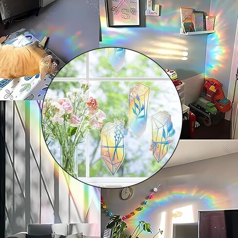 GORGECRAFT 5Pcs PVC Diamond Window Clings Anti-Collision Window Decals Static Blue Transparent Glass Alert Rainbow Window Suncatcher Stickers to Save Birds from Window Collisions Rainbow Stickers in Saudi Arabia