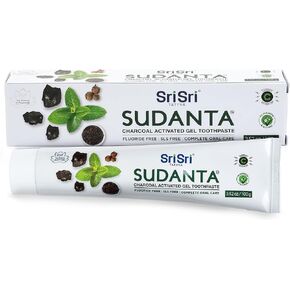 Sri Sri TATTVA Sudanta Activated Charcoal Toothpaste Gel for Teeth Whitening, Healthy Gums and Fresh Breath - All Natural Fluoride Free Toothpaste for Oral Care Without Causing Sensitivity (100g)