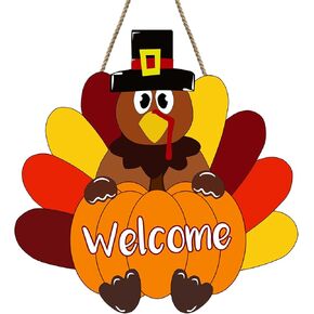 Thanksgiving Wreath for Front Door,Thanksgiving Turkey Door Sign Wood Hanging Thanksgiving Wall Decor Home Outdoor Indoor Decoration