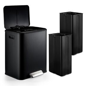 Kitchen Trash Can, 2x4 Gallon Rectangular Kitchen Waste Bin, Dual Separate Compartment Recycle Bin with Removable Plastic Inner Buckets, Soft Step-on with Lid