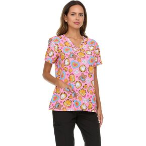 Garfield Women's All Over Print V-Neck Scrub Top with Pockets - Comfortable Work Uniform