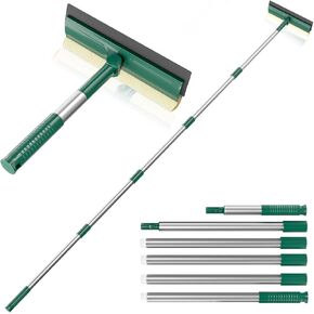 75" Long Squeegee for Window Cleaning with Long Handle, 2 in 1 Window Cleaner Sponge and Dual Side Blade Rubber, Silicon Squeegee for Window, Glass, Shower Door, Car Windshield