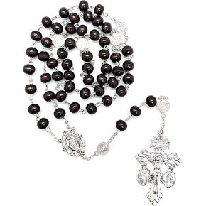 8mm Wooden Catholic Rosary Beads for MFn Women Cruz Del Perdon Catolica Pardon Crucifix Rosary With St Benedict And Milagrosa Medal Rosarios Catolicos Regalos Para Hombre Mujer Cruz De Caravaca