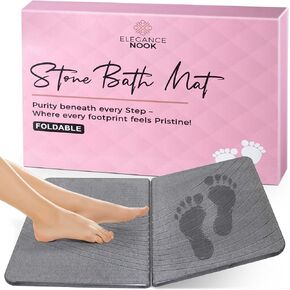 Foldable Stone Bath Mat, Fast Drying and Non-Slip Natural Diatomaceous Earth Mat, Multifunctional Eco-Friendly Stone Mat for Bathroom, Large, Grey