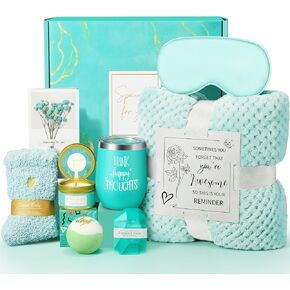 Birthday Gifts for Women, Self Care Gifts, Get Well Soon Gifts, Unique Relaxing Spa Gift Basket with Luxury Flannel Blanket, Gifts for women, Mom, Her, Friends, Sister, Grandma