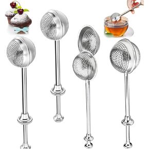 Set of 4 Powdered Sugar Shaker Duster, 7.08"Flour Duster for Baking, 18/8Stainless Steel Pick Up and Dust Flour Sifter with Spring-operated Handle for Easy One-handed Operation for Baking, Make tea