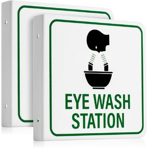 2pk Eye Wash Station Sign | 3D Projecting Wall Sign for Emergency First Aid | Includes Mounting Kit with Adhesive Hanging Strips and Screws for Pre-Drilled Holes, 6" x 6"