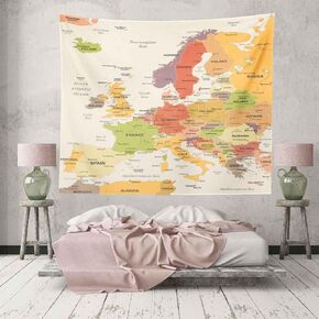BULOR Europe Map Tapestry Wall Hangings EU Euro Vintage Map with Countries Cities Tapestry For Kids Student Bedroom Living Room Dorm Cave Background 60x60inch