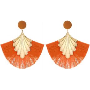 Boho Thread Tassel Earrings for Women Fan Fringe Dangling Earrings Gold Flower Drop Earrings Lightweight Statement Earring Teen Girls Holiday Jewelry