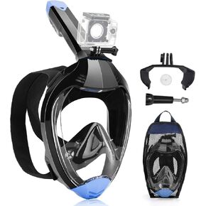 Full Face Snorkel Mask, Snorkeling Gear for Adults with Dry Top Breathing System and Detachable Camera Mount, Foldable Snorkel Mask Adult, Anti-Fog & Anti-Leak