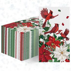 Horaldaily 100 Christmas Disposable Paper Decorative Guest Napkins, Wild Flower Birds Hand Towel for Party Lunch Dinner Kitchen Bathroom