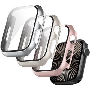 T Tersely (3 Pack) Case Compatible with Apple Watch Series 9 Series 8 Series 7-41mm,Built-in Thin HD Tempered Glass Screen Protector Overall Cover for iwatch 9/8/7 (Clear*3, 41MM)