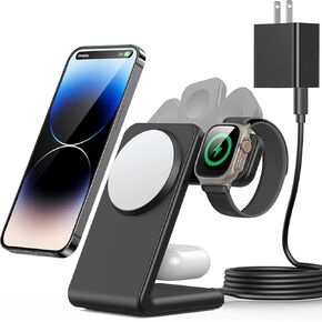 3 in 1 Magnetic Wireless Charging Station, Wireless Charger for Magsafe with PD 20W Adapter for iPhone 15 14 13 12/Pro/Pro Max/Plus/Mini, Apple Watch Ultra/SE/9 to 2, AirPods 3/2/pro, White